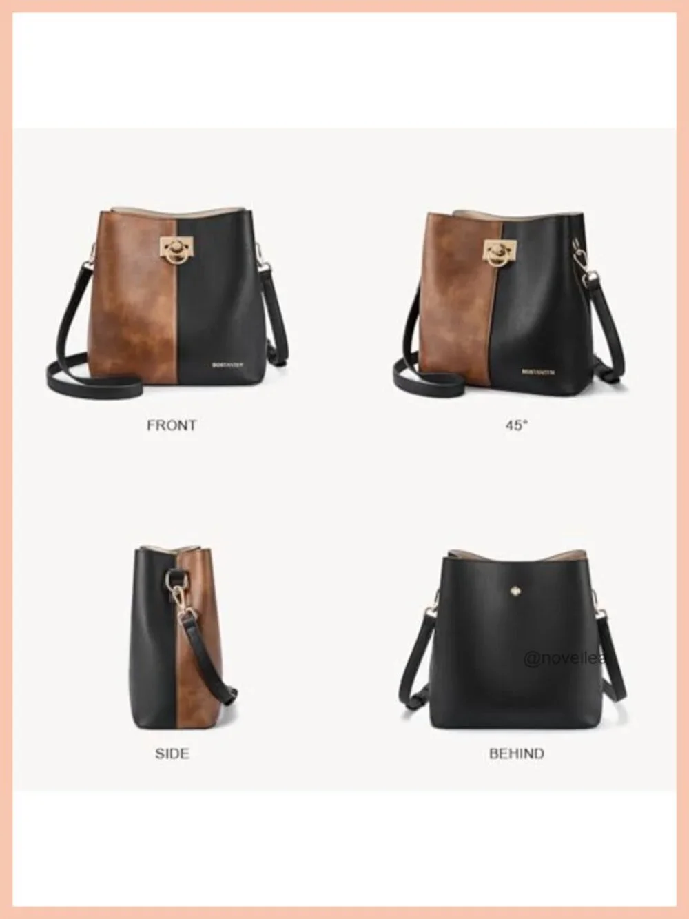 Vegan Leather Crossbody Bucket Bag Women's Purse Multiple Pockets Adjustable